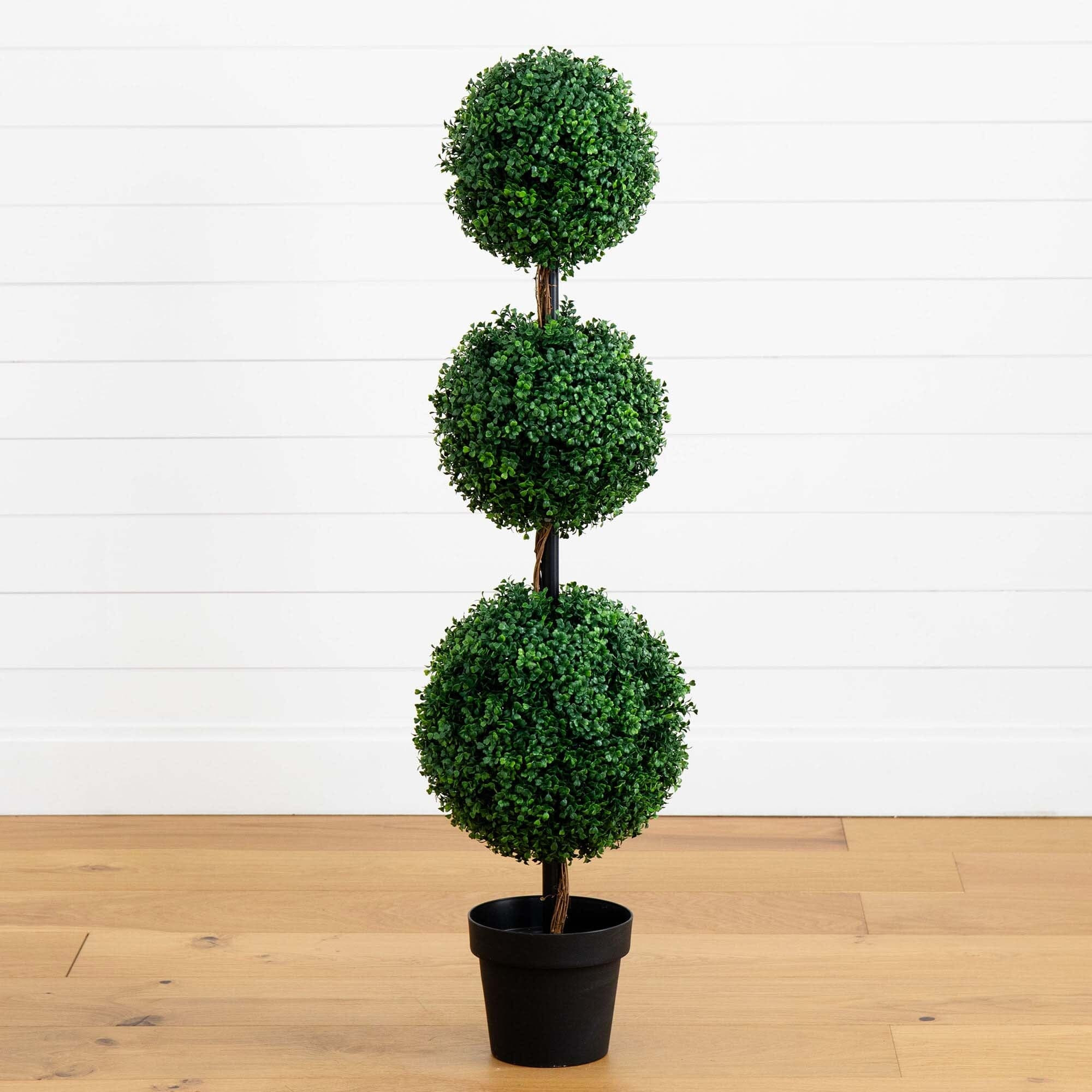 4’ Artificial Triple Ball Boxwood Topiary Tree (Indoor/Outdoor) | Nearly Natural | Nearly Natural