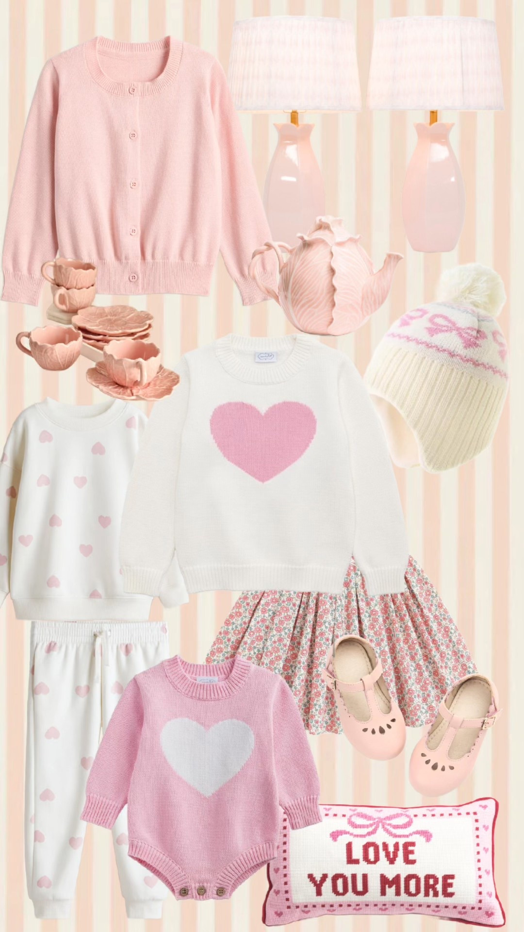 All the pink, all the cozy. Think girls heart sweaters, soft knit cardigans, floral skirts, baby girl rompers, and matching heart print pajamas that make everyday dressing feel extra sweet.

#LTKBaby #LTKKids