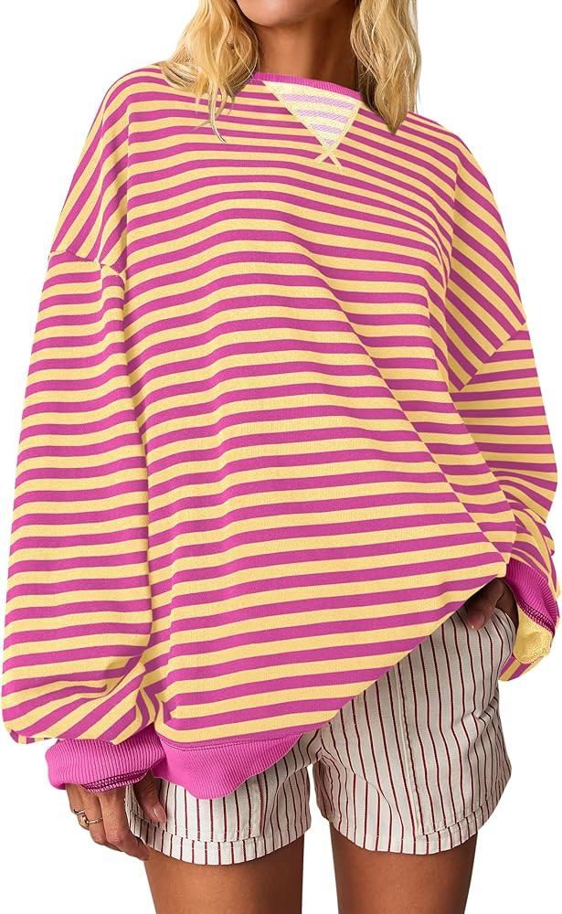 ANRABESS Women Striped Oversized Sweatshirt Crewneck Long Sleeve Shirts Hoodies 2025 Summer Fashi... | Amazon (US)