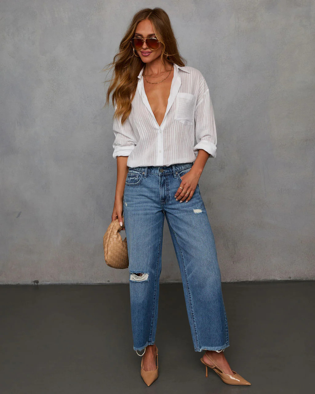 Olsen Distressed Barrel Jeans | VICI