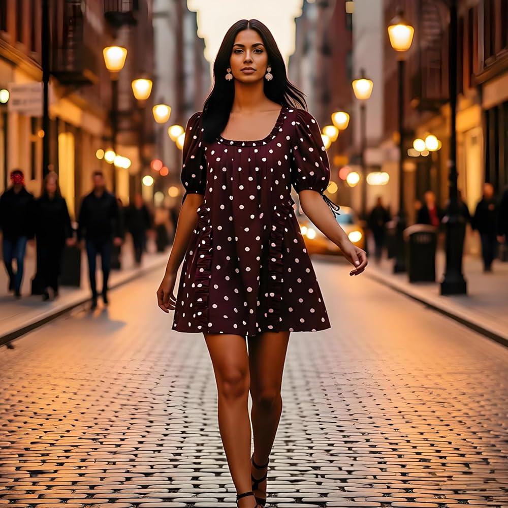 Women Short Puffy Sleeve Princess Tulle Dress Fluffy Mesh Fairy Mini Dress Bubble Sleeve Party Pr... | Amazon (US)