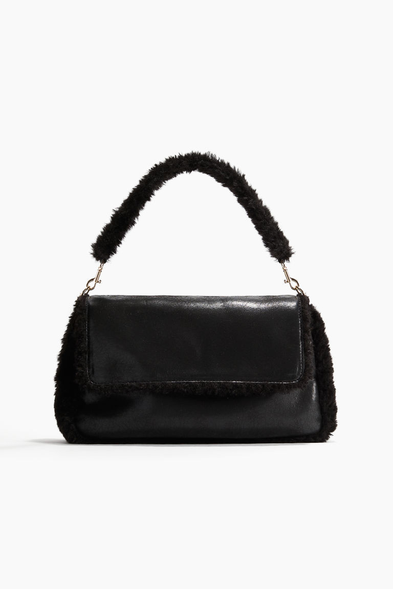 H & M - Fluffy-Trimmed Shoulder Bag - Black | H&M (US + CA)