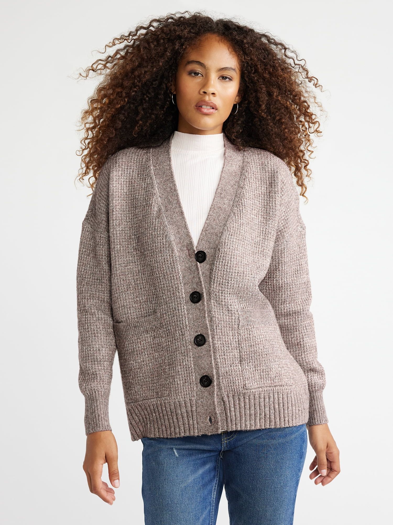 Free Assembly Women's Grandpa Cardigan Sweater with Long Sleeves, Midweight, Sizes XS-XXXL | Walmart (US)
