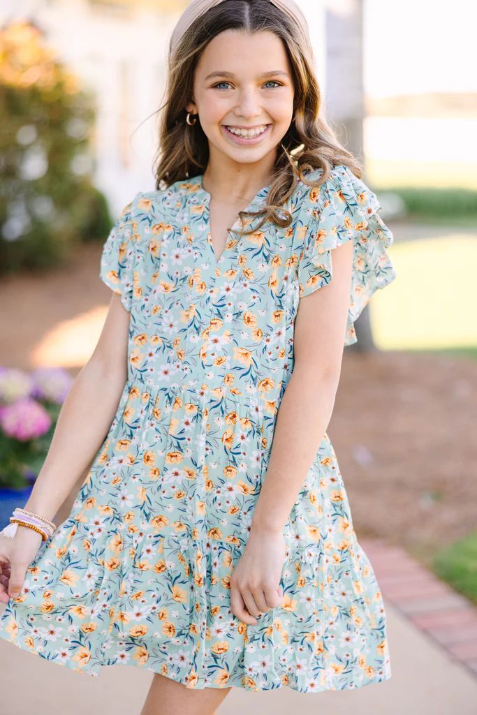 Girls: At This Time Sage Green Ditsy Floral Dress | The Mint Julep Boutique