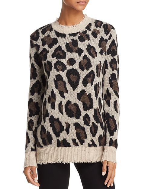 AQUA Animal Print Crewneck Cashmere Sweater | Bloomingdale's (US)