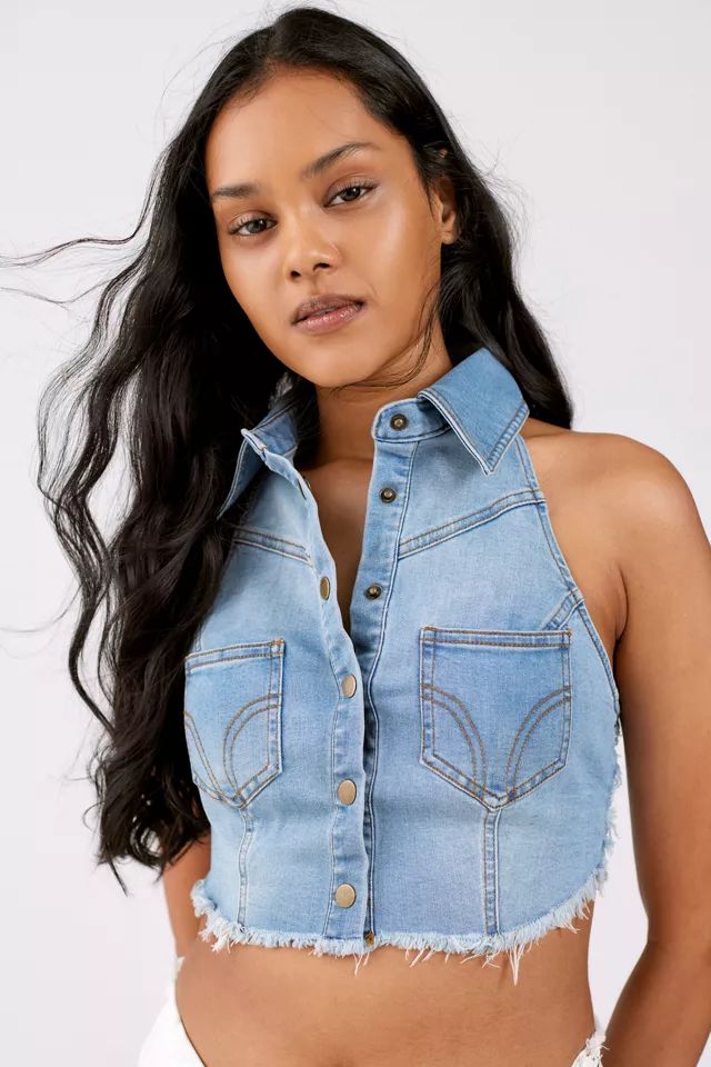 UO Denise Denim Halter Vest | Urban Outfitters (US and RoW)