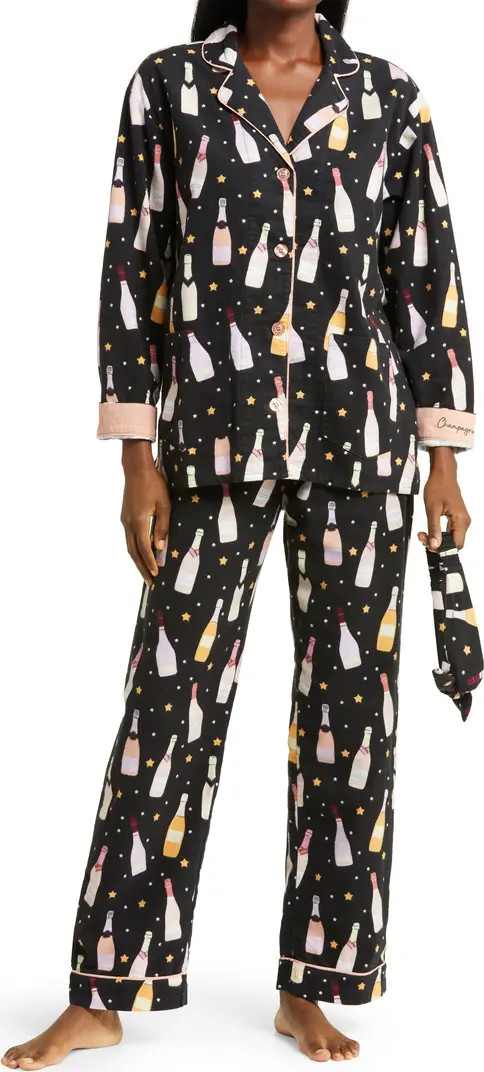 PJ Salvage Long Sleeve Cotton Flannel Pajamas & Headband Set | Nordstrom | Nordstrom