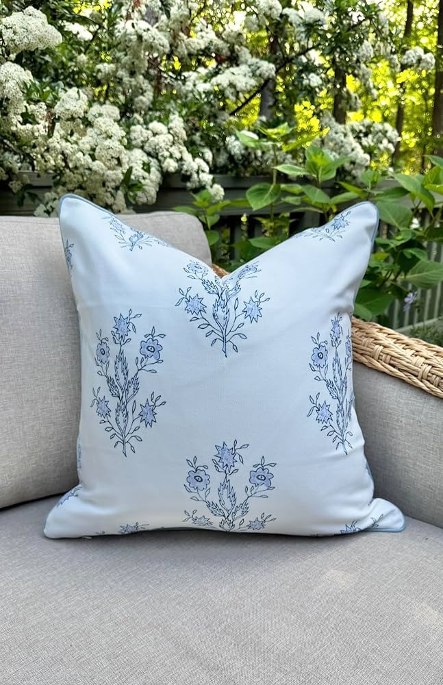 Throw Pillow for Outdoors Mary Off-White Periwinkle Floral Pillow Cover Grandmillennial Pillow Co... | Amazon (US)