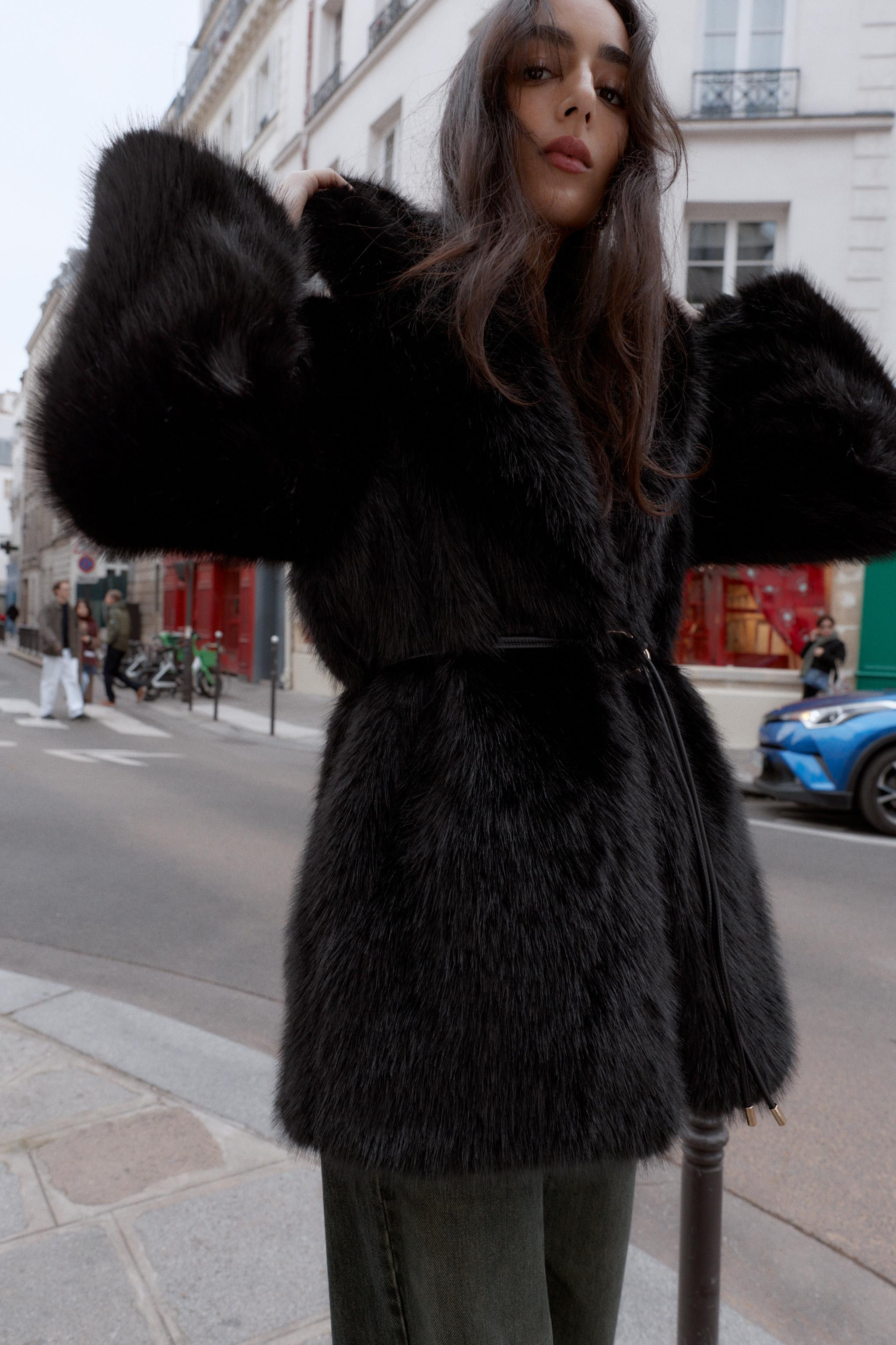 FAUX FUR BELTED COAT | Zara Canada