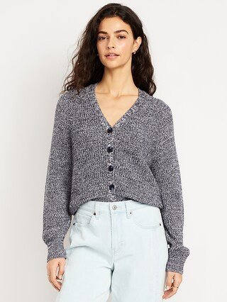V-Neck Shaker-Stitch Cardigan Sweater | Old Navy (US)
