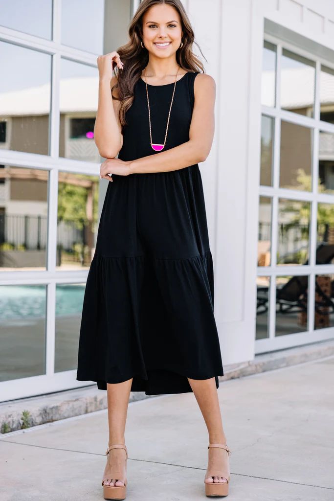 Perfect Start Black Tiered Midi Dress | The Mint Julep Boutique