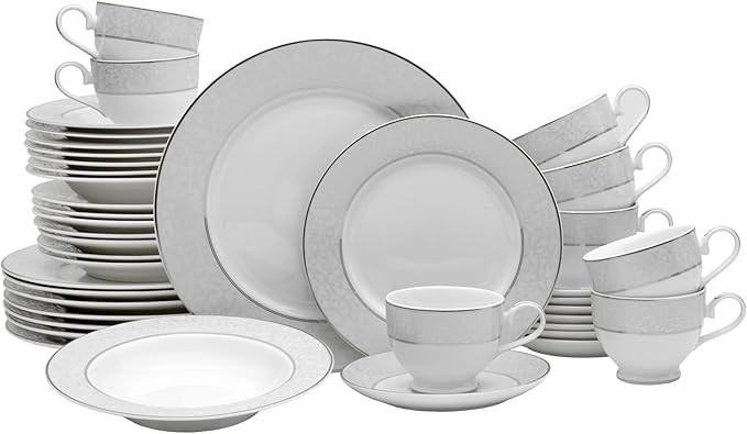 Mikasa Parchment 40 Piece Dinnerware Set, Elegant Porcelain Dish Set, Service for 8, Includes Din... | Amazon (US)