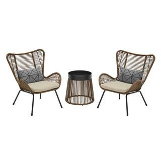StyleWell Clover Brook 3-Piece Wicker Outdoor Patio Conversation Seating Set with Beige Cushions-... | The Home Depot