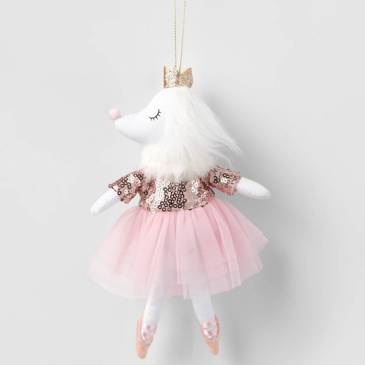 Fabric Ballet Dog in Sequined Dress with Crown Christmas Tree Ornament White/Pink - Wondershop™ | Target