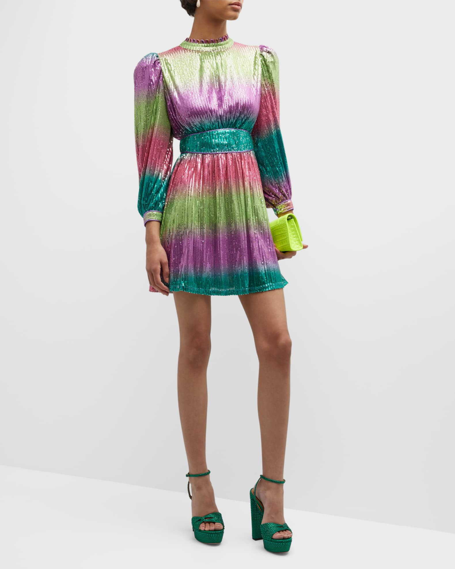 Diamantina Gradient Sequin Blouson Mini Dress | Neiman Marcus