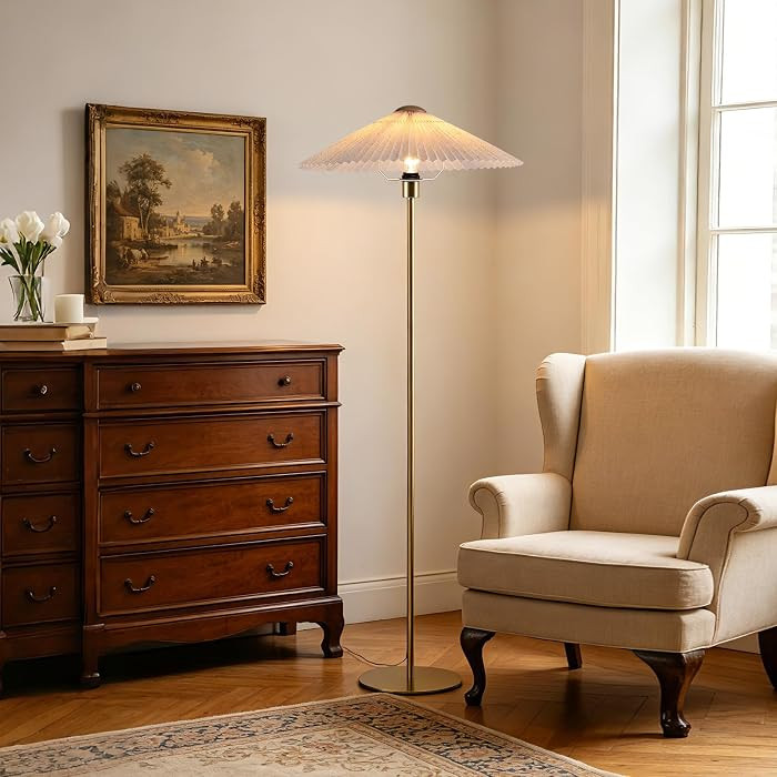 Pleated Fabric Floor Lamp with Warm Light for Living Room Bedroom Gold | Amazon (US)