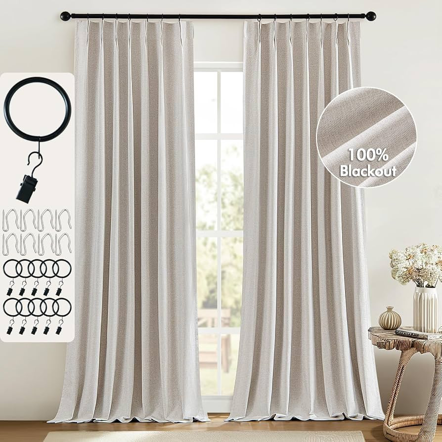 MIULEE Linen Pinch Pleated 100% Blackout Curtains for Bedroom 92 Inch Long 2 Panels Set- Back Tab... | Amazon (US)