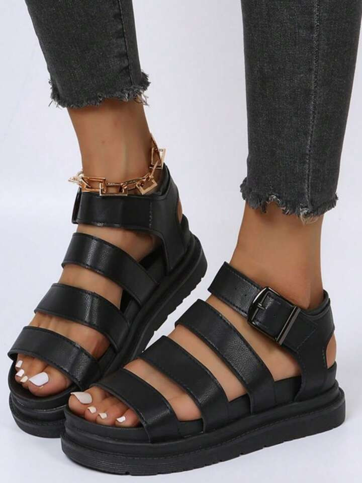Women Gladiator Sandals, Vacation Black Wedge Sandals | SHEIN