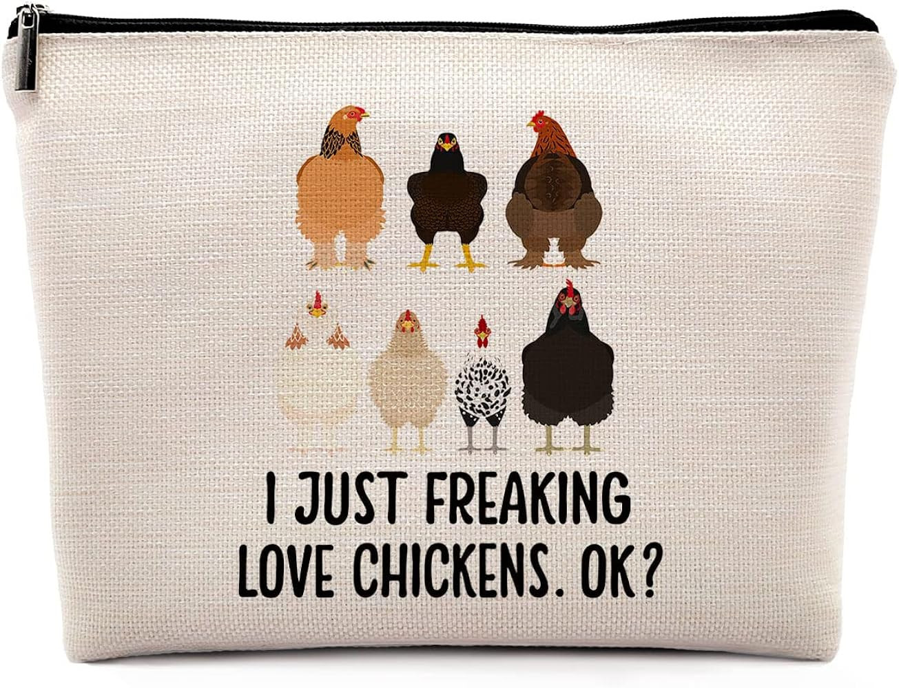 Dwept I Just Freaking Love Chickens OK Makeup Cosmetic Bag\uff0cFunny Chicken Hen Linen Makeup Tr... | Amazon (US)