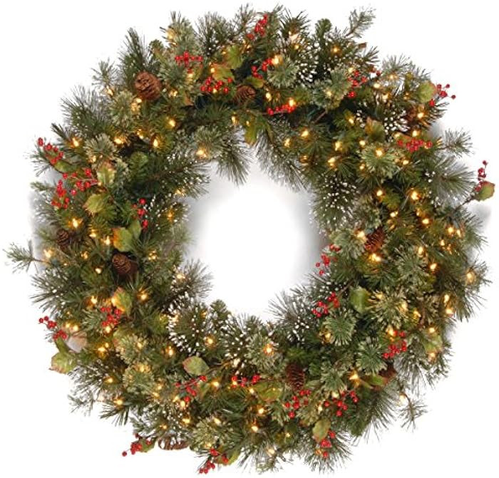 National Tree Company Pre-Lit Artificial Christmas Wreath, Green, Wintry Pine, White Lights, Deco... | Amazon (US)