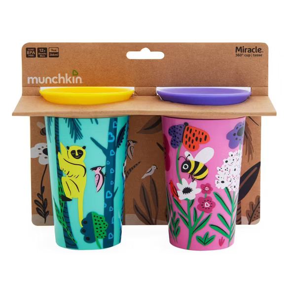 Munchkin Miracle 360° Wild Love Sippy Cup - 2pk/18oz Total Lemur/Bee | Target