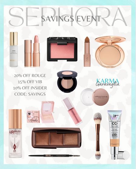 Sephora Holiday Savings Event, ROUGE members enjoy 20% off with code SAVINGS. Makeup favorites, Sephora savings event, makeup must haves, #sephora #sephorabestsellers  #sephorabeauty #sephorasale #makeupmusthaves 

Shades:
Charlotte Tilbury lipstick: ‘KIM KW’
LYS contour stick: ‘Courage’
NARS blush: ‘Orgasm’
Charlotte Tilbury airbrush powder: Medium 2
ABH duo powder: ‘Medium Brown’
ABH brow wiz: ‘Soft Brown’
Benefit highlighter: ‘Cookie’
Fenty Beauty gloss Bomb: ‘Sweet Mouth’
It Cosmetics CC Cream: ‘Neutral Tan’
Hourglass bronzing palette: ‘Volume III'

Follow me @karmagaravaglia for more fashion finds, beauty faves, lifestyle, home decor, sales and more! So glad you’re here!! XO!!

#LTKunder100 #LTKsalealert #LTKbeauty