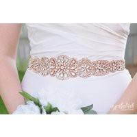 Rose Gold Crystal Rhinestone Bridal Belt On Satin Sash - Rosegold Gold Wedding Accessories B104 | Etsy (US)