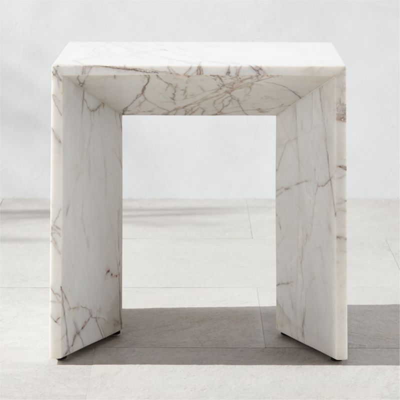 Ilise Modern White Marble Outdoor Side Table + Reviews | CB2 | CB2