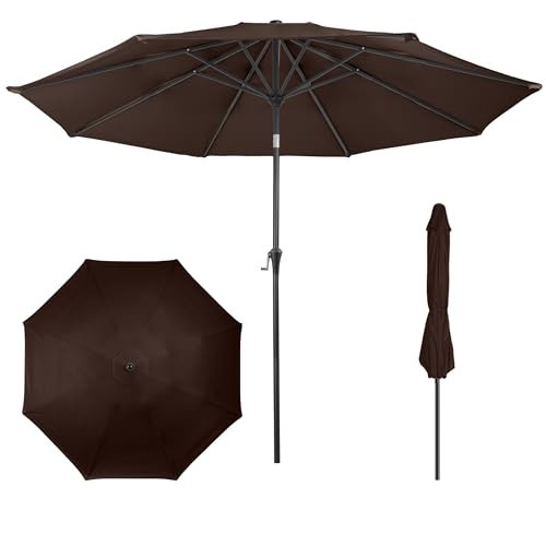 9FT Round Patio Umbrella - Auto Tilt, Easy Crank, Vented Canopy Outdoor Umbrella for Shade - For Deck, Balcony, Porch, Backyard, or Pool by Pure Garden (Brown) | Amazon (US)