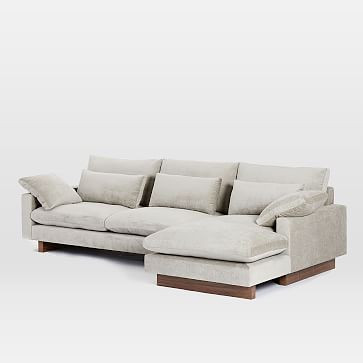 Harmony Sectional Set 01: Left Arm 2.5 Seater Sofa, Right Arm Chaise, Distressed Velvet, Light Ta... | West Elm (US)