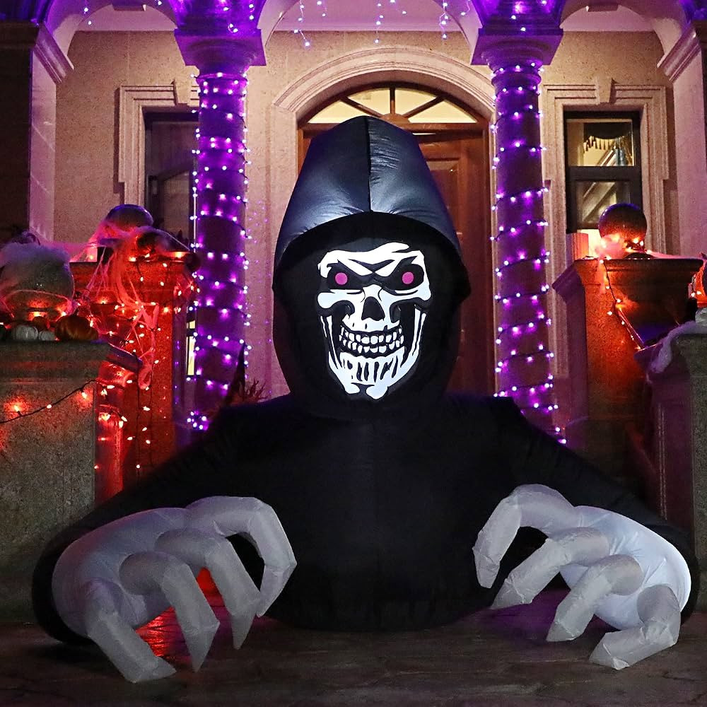 DR.DUDU 5 Ft Halloween Inflatable Decoration Grim Reaper Spooky Ghost with LED Lights for Outdoor... | Amazon (US)