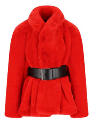 Balenciaga Belted Faux Fur Jacket | Red | FARFETCH CA