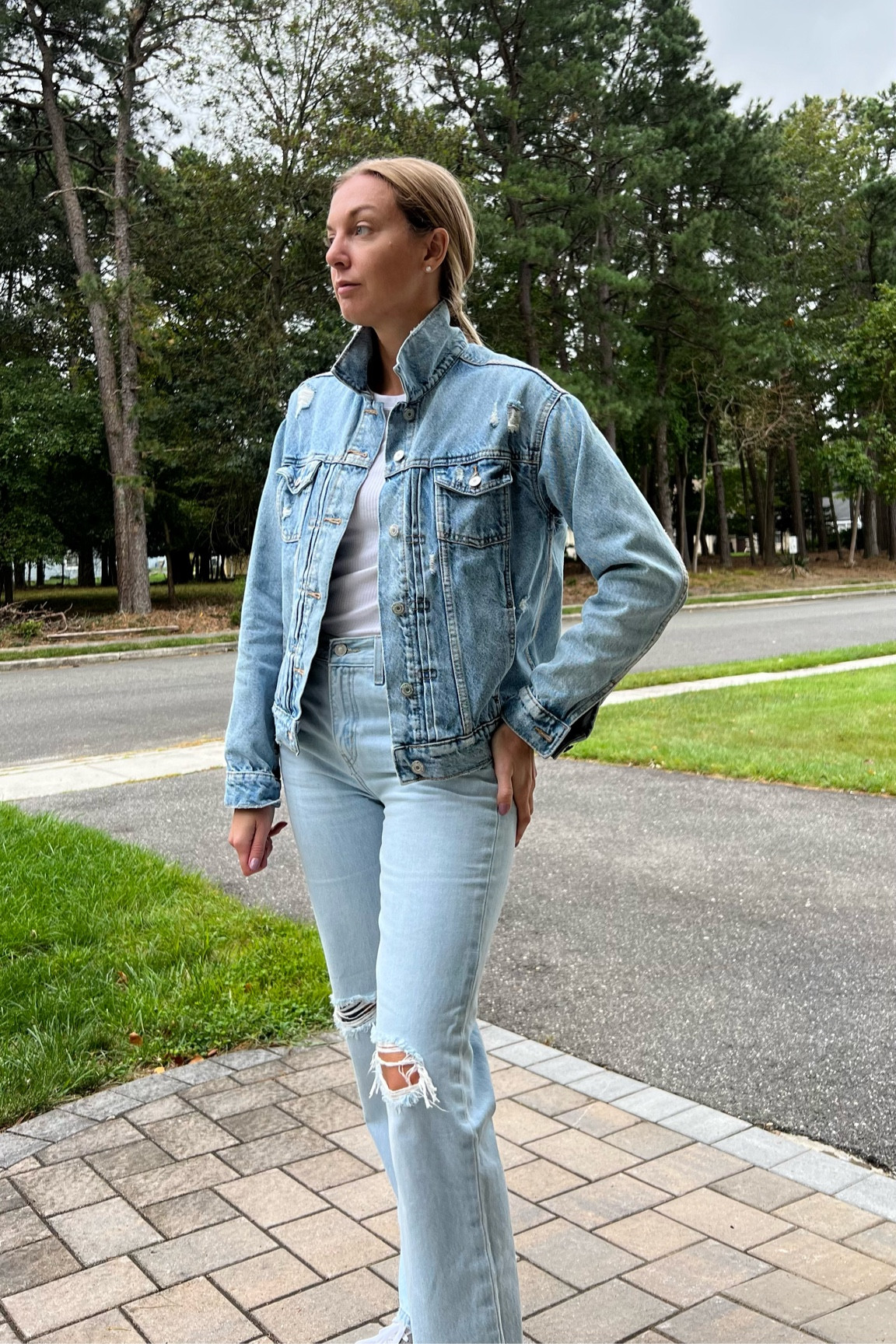 Denim on denim. Wearing various shades of light wash but you could definitely do dark and light. Levi’s light wash is my favorite denim wash. It’s so bright and fresh. I’m wearing 27 in these but typically 28. And my jacket is medium. I like oversized in denim jackets. My sneakers are the comfiest. Love a retro new balance. 

#LTKstyletip #LTKfindsunder50 #LTKshoecrush