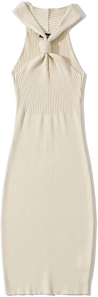 efvandoloe Women Halter Sleeveless Solid Color Dress Summer Knitted Elastic Slim Dresses | Amazon (US)