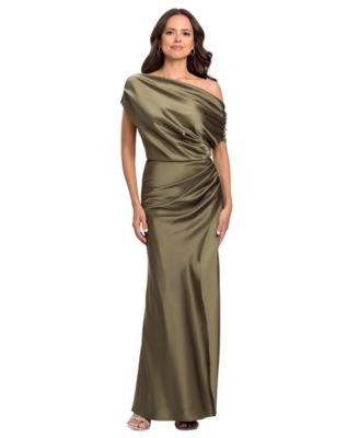 Betsy & Adam Women's Long Double Satin One-Shoulder Column Gown - Wine | Macy's