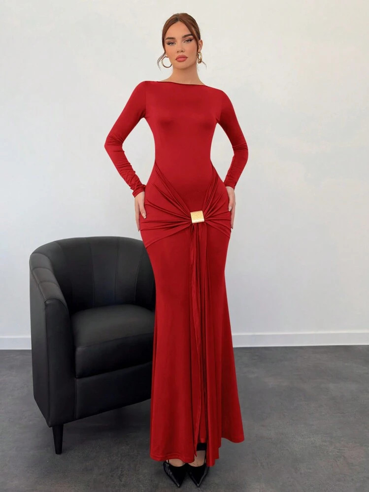 Aloruh New Arrival Maillard Long Dress, Autumn/Winter | SHEIN