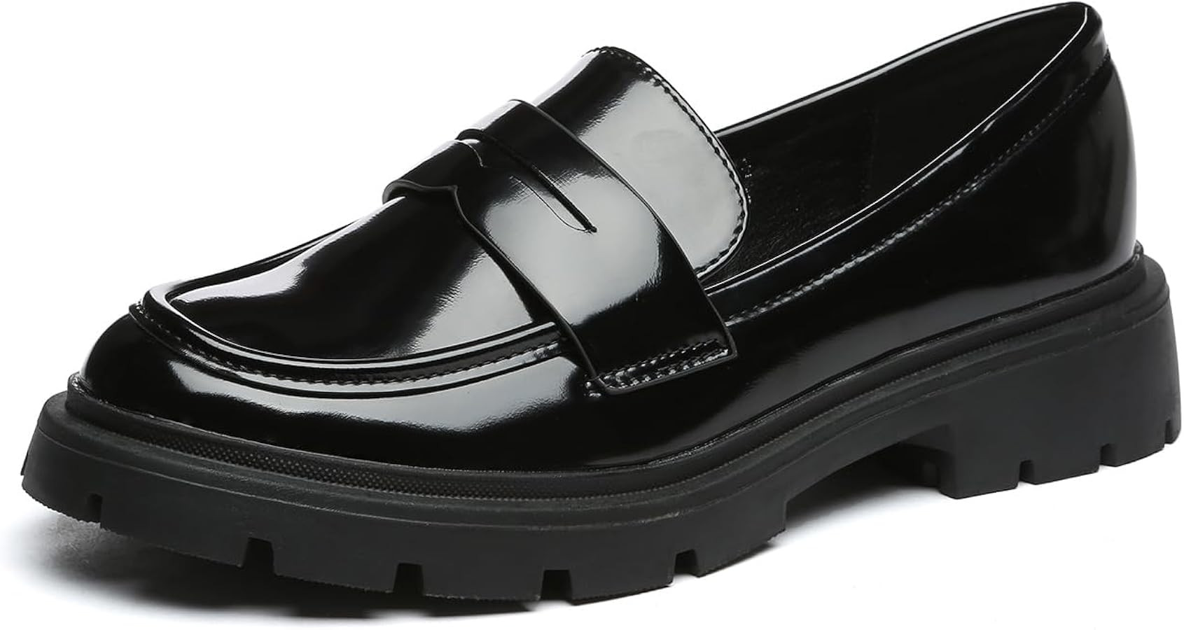 Women's Chunky Platform Loafers with Buckle Patent Leather Black Penny Loafers Fashion Office Wor... | Amazon (US)