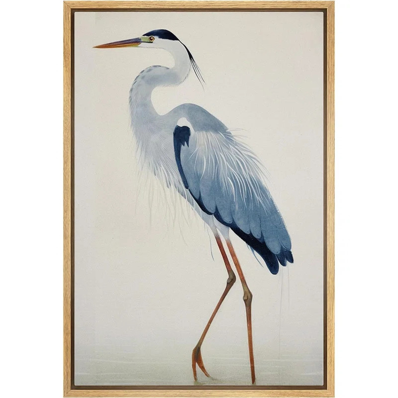 IDEA4WALL Crane Heron Bird Watercolor Pastel Blue Animal Pictures Large Framed Canvas Painting Pr... | Wayfair North America