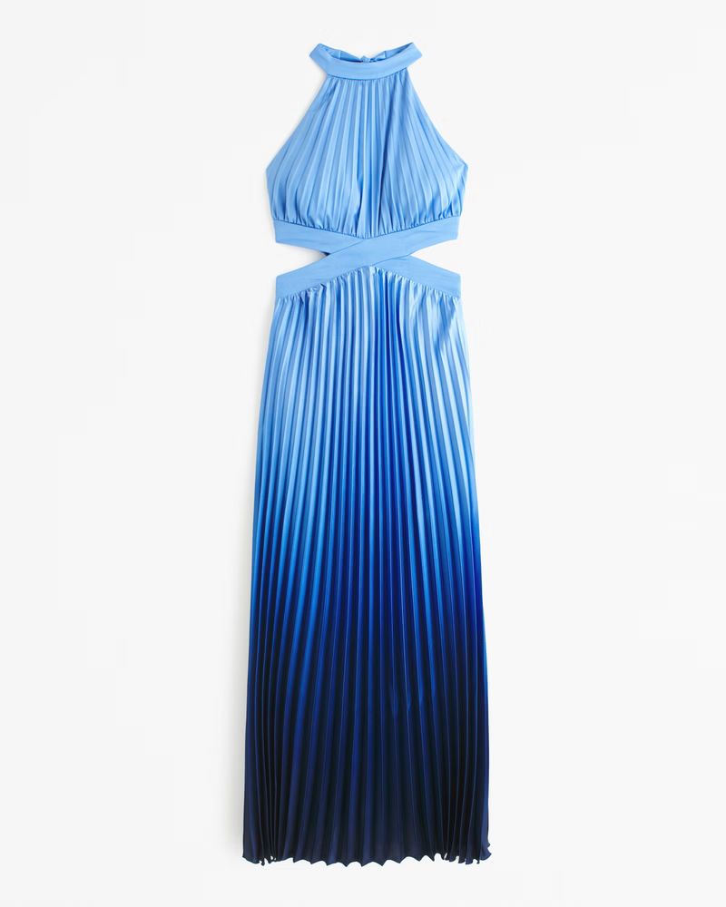 The A&F Giselle High-Neck Pleated Cutout Maxi Dress | Abercrombie & Fitch (UK)