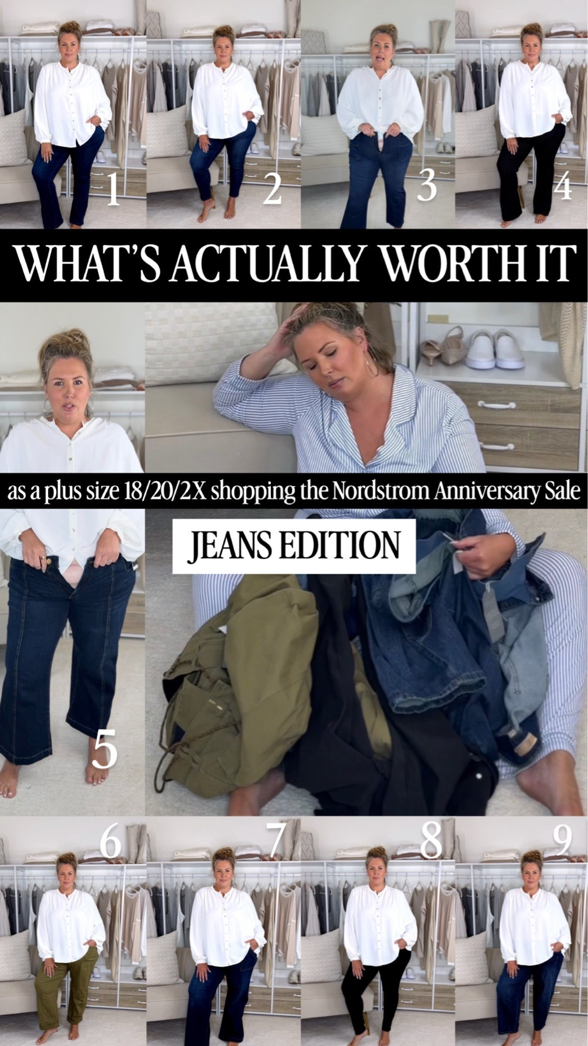 NSale plus size denim haul! ✨ LINKED IN ORDER!
1. Wearing size 18, runs true to size! (Baby bootcut)
2. Wearing 18 but would size up to 20, size up if in between (sophie skinny)
3. Wearing size 18 need to size up to a 20 (Kelsey kick flare)
4. Size 20 fits well, size up one (itty bitty pinstripe)
5. Size up they run small I need a 20 (meg flare)
6. Wearing size 18 fits true to size (twill)
7. Size up my regular size does not fit, I need a 20! (Wide leg utility)
8. True to size, I’m wearing 18! (Black skinnies)
9. Size 18 and 20 do not fit I think we need two sizes up!! (Barrel)

Plus size, outfit inspo, denim, sale, apron belly

#LTKSeasonal #LTKPlusSize #LTKMidsize #LTKSaleAlert #LTKPlusSize #LTKMidsize