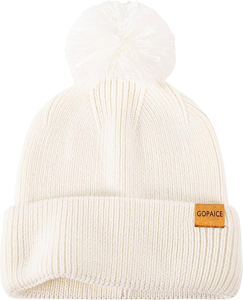 Womens Winter Knitted Beanie Hat, Knitted Soft Ski Cuff Cap with Pom Pom Warm Fleece Lined Hat | Amazon (US)