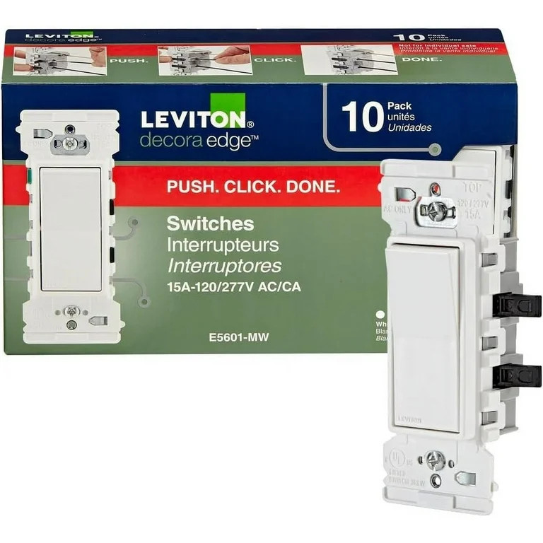 Leviton E5601-MW Decora Edge 15 Amp Single Pole Rocker Switch, 10-Pack, White | Walmart (US)