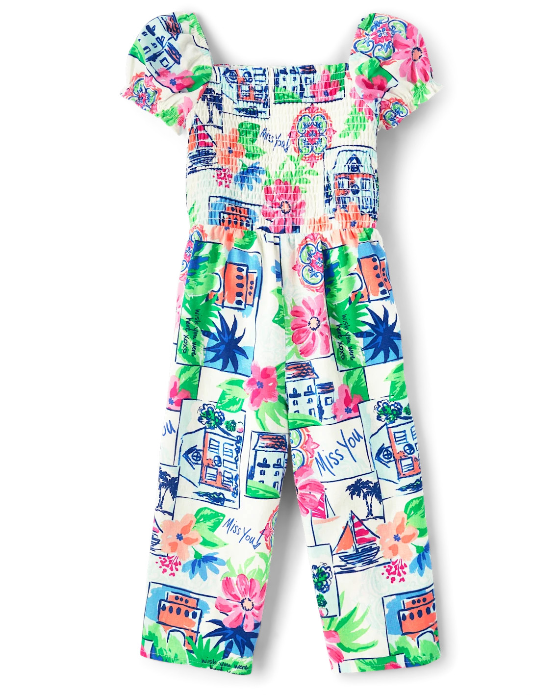 Girls Mommy And Me Short Sleeve Vacation Linen-Blend Smocked Jumpsuit - Italian Riviera - WHITE |... | Gymboree