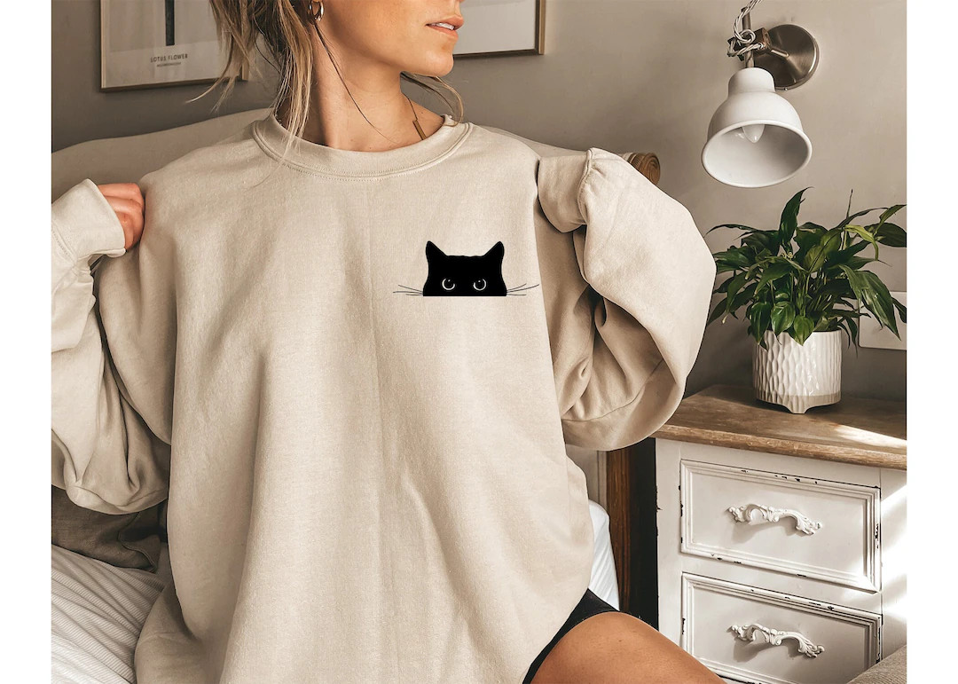 Cat Sweatshirt,cute Cat Sweatshirt,black Cat Shirt,cat Peeking Sweatshirt,womens Funny Sweatshirt... | Etsy (US)