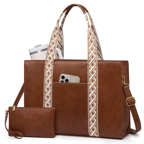 LOVEVOOK Laptop Tote Bag for Women,17.3 Inch Vintage Work Bag,Waterproof Leather Computer Briefcase 2PCs,Office Gifts for Women Teacher | Amazon (US)