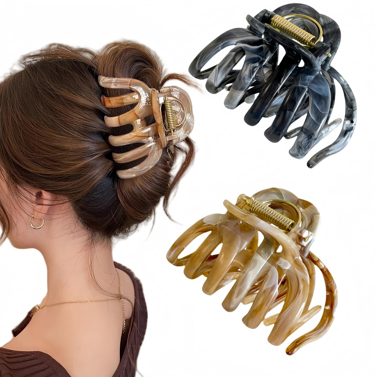 FRDTLUTHW 2PCS 3.74Inch Large Cellulose Acetate Octopus Hair Claw Clips for Women,Jumbo Tortoise ... | Amazon (US)