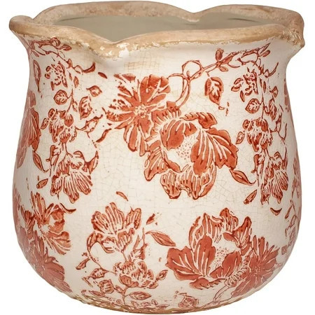 Ceramic Pots for Plants, Vintage Plant Pot with Drainage Hole, 6.11in. Planter for Indoor Plants, Crackle Glaze Finish Flower Pot, Perfect Tuscan Ceramic Planter for Gardening, Red Flower | Walmart (US)