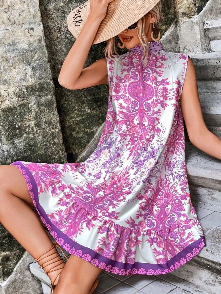 SHEIN VCAY Floral Print Ruffle Hem Dress | SHEIN