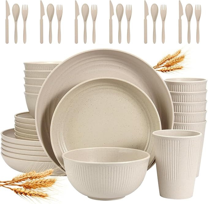 Wheat Straw Dinnerware Sets for 6 (42pcs), SGAOFIEE Unbreakable Dinnerware Set, Kitchen Plates an... | Amazon (US)