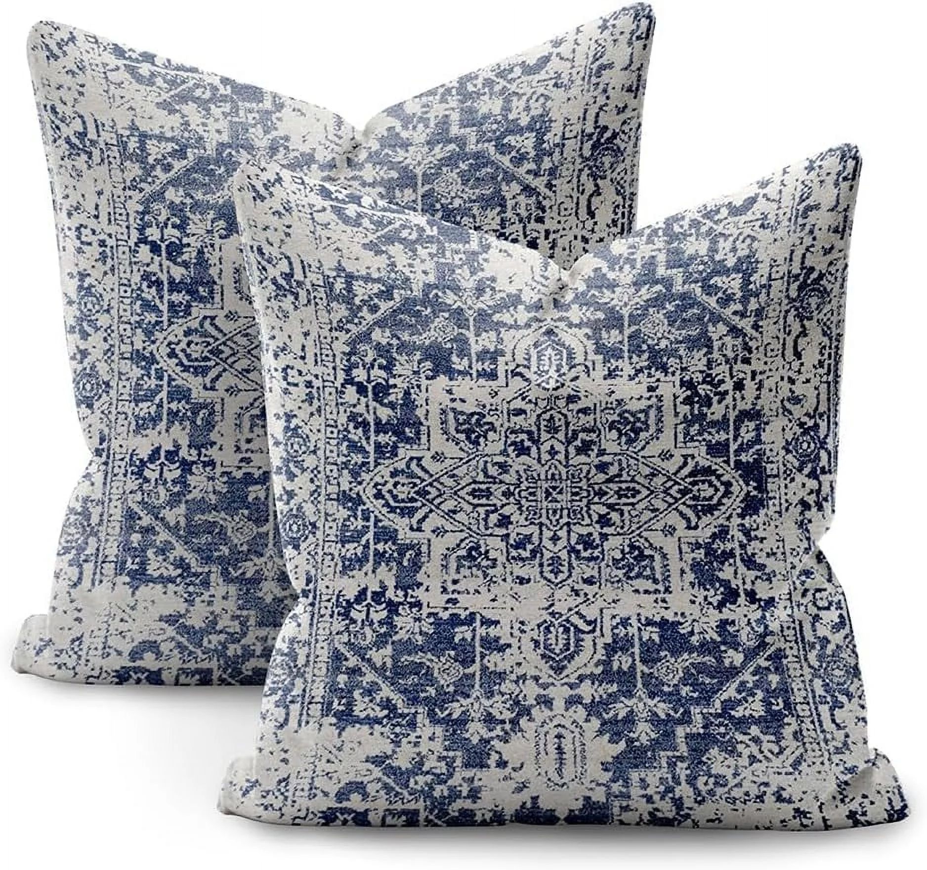 Boho Pillow Covers 18x18 Set of 2,Blue Throw Pillow Covers Outdoor Decorative Linen Pillow Covers... | Walmart (US)